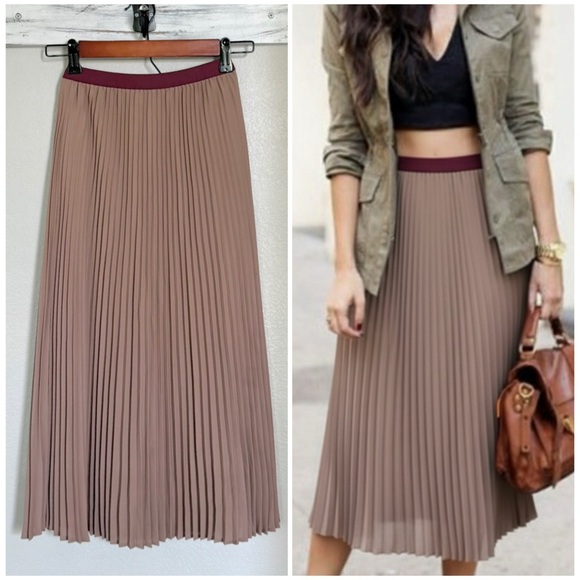 BABATON XXS ARITZIA Jude Skirt • Nutmeg/Barolo • Pleated Accordion Midi - Picture 1 of 7